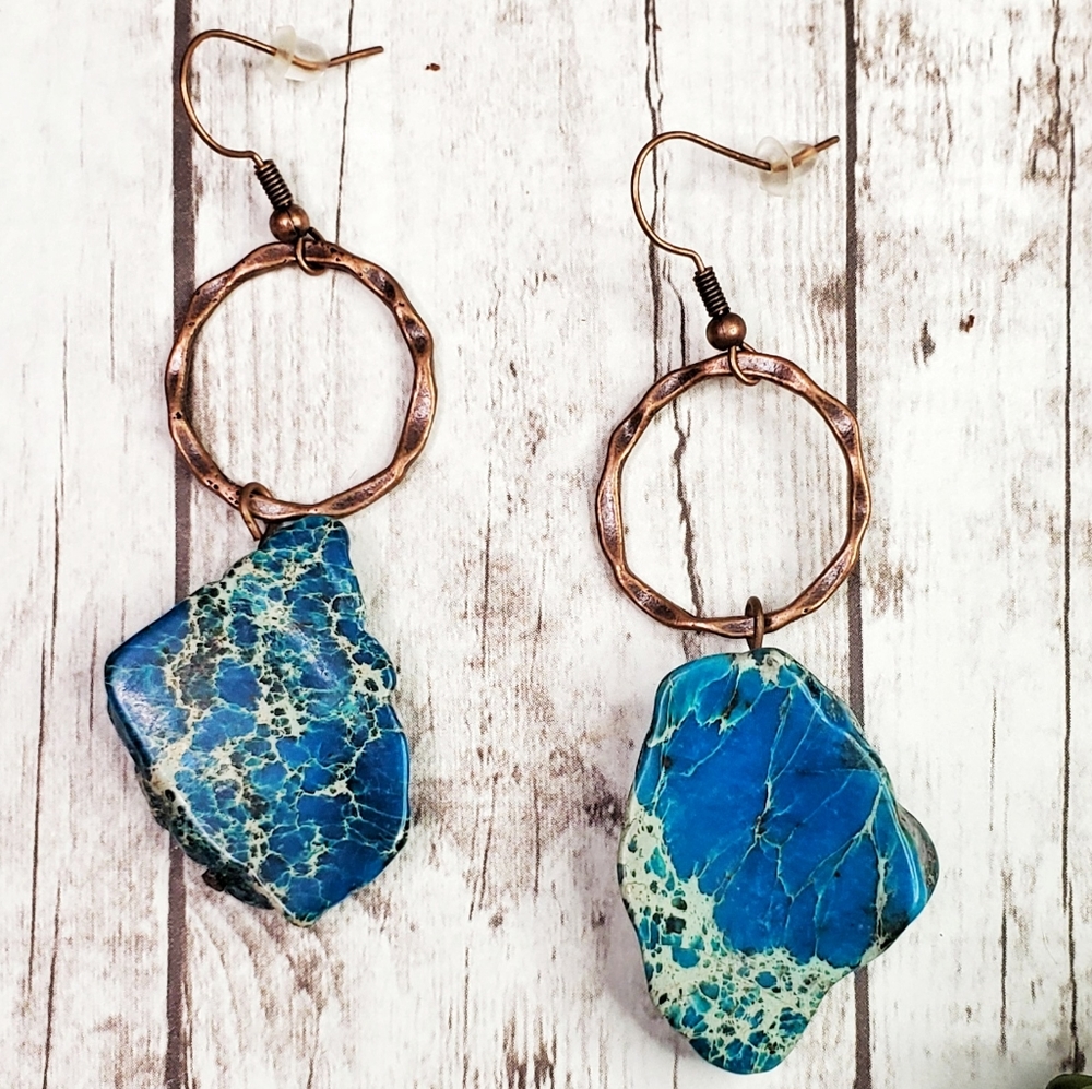 Hammered copper regalite earrings